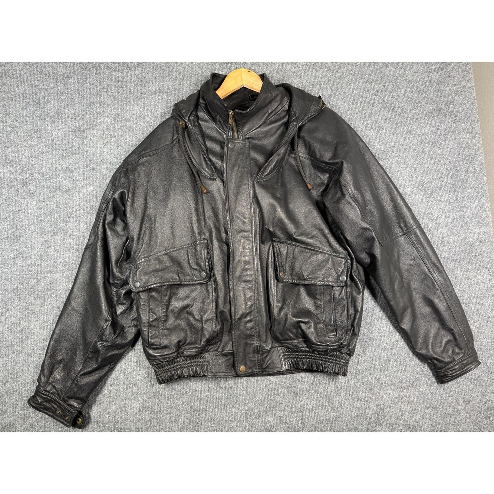 VTG 90s Hill & Archer Leather Bomber Jacket Mens 38 Black Quilted Lined Full Zip